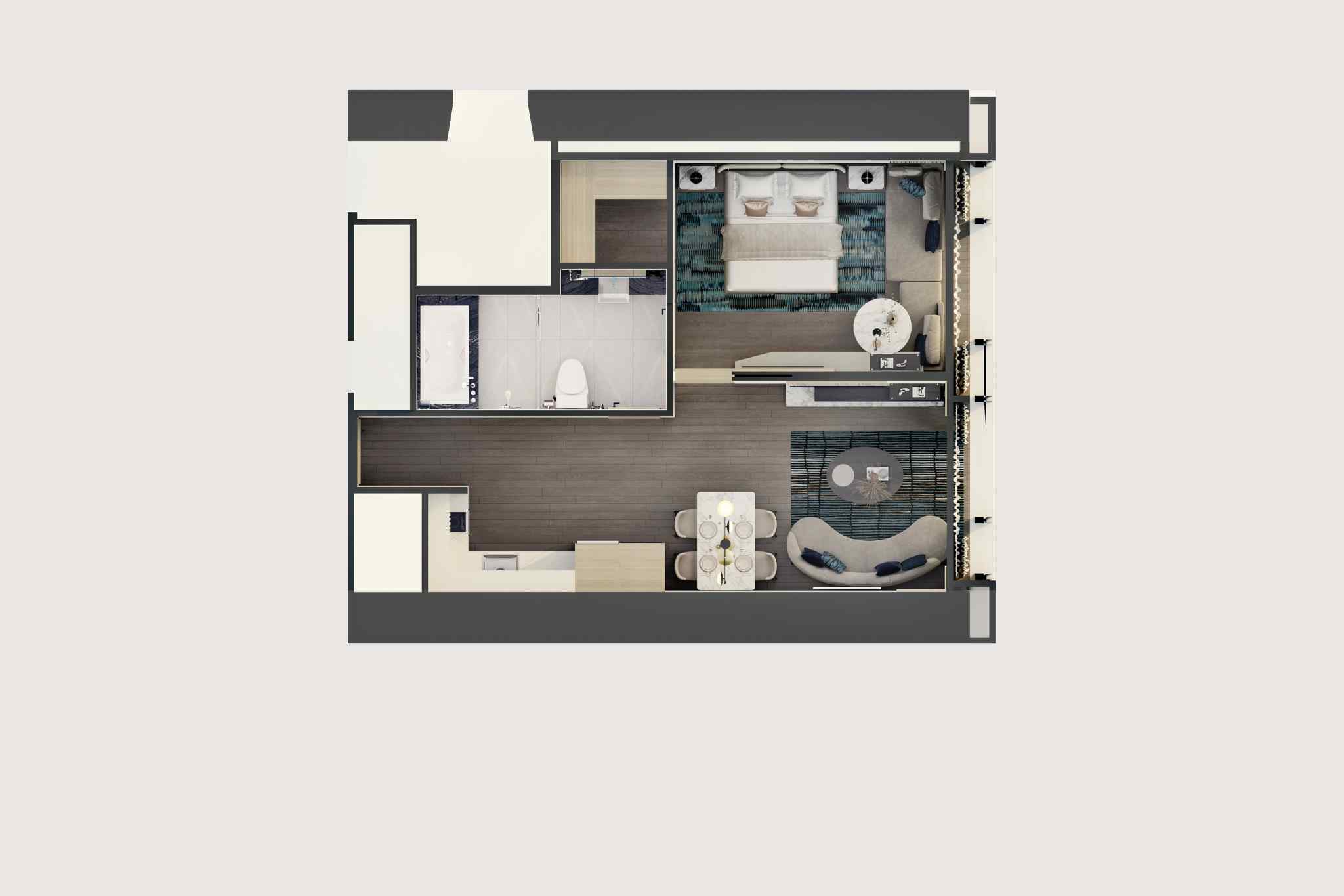 Layout căn 1 Bedroom | 1 Phòng Ngủ tại M Landmark Residences