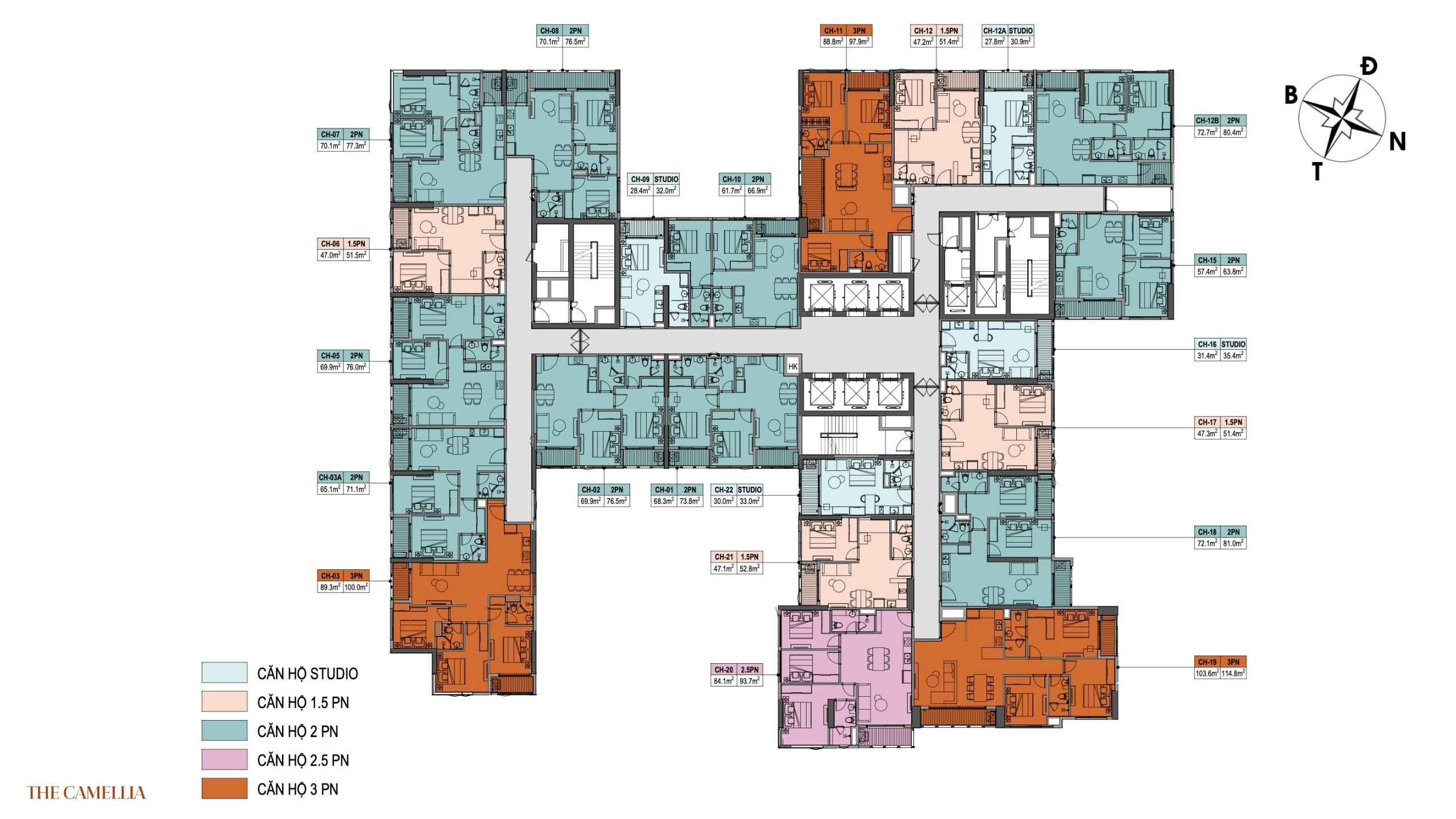 Layout mặt bằng căn hộ tại The Camellia